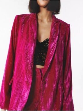 Nasty Gal Vibrant Fuchsia Velvet Blazer